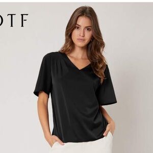 Black V-Neck Women Top
